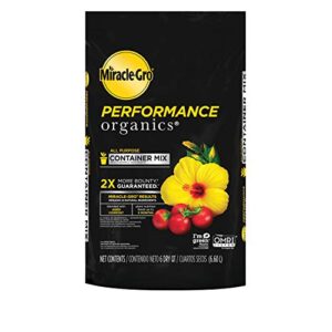 miracle-gro performance organics all purpose container mix, 6 qt. - organic, all natural plant soil - feed for up to 3 months - all-purpose formula for vegetables, flowers and herbs