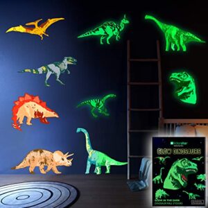 dinosaur wall decals for kids room glow in the dark stickers, large removable vinyl decor for bedroom, classroom - birthday christmas gift for girls boys grandkids toddlers (dino)