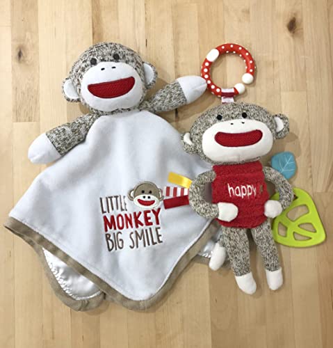 Baby Starters Baby Snuggle Blanket and Toy with Satin, Sock Monkey, 14 inches