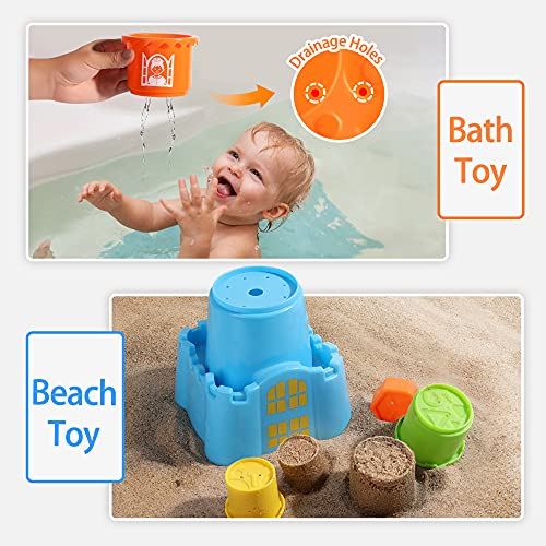 iPlay, iLearn Baby Stacking Toys, Toddler Nesting Stack Cups, Infant Stackable Block, Kids Sorting Game W/Shape Sorter for Sand Bath, Birthday Gifts for 12 18 24 Month, 1 2 3 Year Old Boys Girls