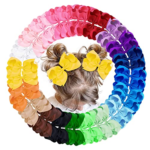 Oaoleer 40Pcs 4.5" Hair Bows Clips Grosgrain Ribbon Bows Hair Alligator Clips Hair Barrettes Hair Accessories for Baby Girls Infants Toddlers Kids Teens Children (4.5 Inch, 20 Colors in Pairs)