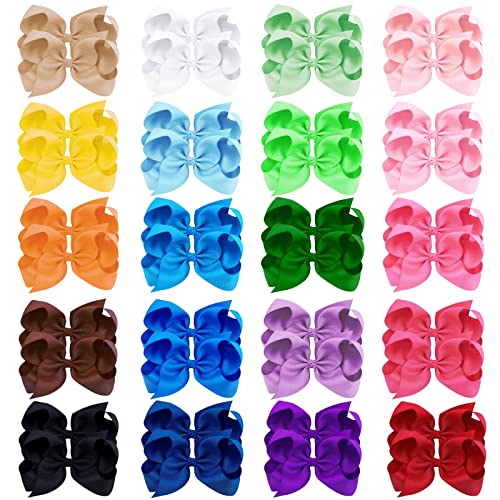 Oaoleer 40Pcs 4.5" Hair Bows Clips Grosgrain Ribbon Bows Hair Alligator Clips Hair Barrettes Hair Accessories for Baby Girls Infants Toddlers Kids Teens Children (4.5 Inch, 20 Colors in Pairs)