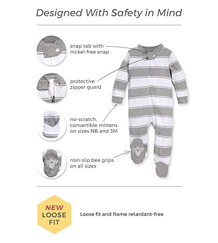 Burt's Bees Baby baby boys Play Pjs, 100% Organic Cotton One-piece Romper Jumpsuit Zip Front Pajamas and Toddler Sleepers, Navy Rugby Stripe, 6 Months US