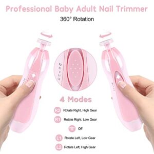 Qunlions life Glopole Baby Nail Trimmer File with Light - Safe Electric Nail Clippers Kit for Newborn Infant Toddler Kids Toes and Fingernails - Care, Polish and Trim - Battery Operated (AA), Pink