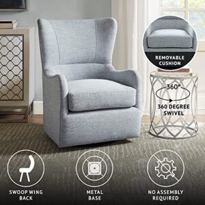 Madison Park Swivel Glider Chair for Living Room, High Back Bedroom Lounge Foam Seat Cushion Upholstered, Nursery Furniture, Metal Base, Fully Assembled, 28.25" W x 31.5" D x 38.25" H, Light Blue