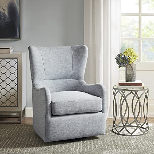 Madison Park Swivel Glider Chair for Living Room, High Back Bedroom Lounge Foam Seat Cushion Upholstered, Nursery Furniture, Metal Base, Fully Assembled, 28.25" W x 31.5" D x 38.25" H, Light Blue