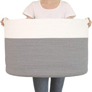 24" x 24" x 17" max size large cotton rope basket, extra large storage basket, woven laundry hamper, toy storage bin, for blankets clothes toys towels pillows in living room, baby nursery, grey