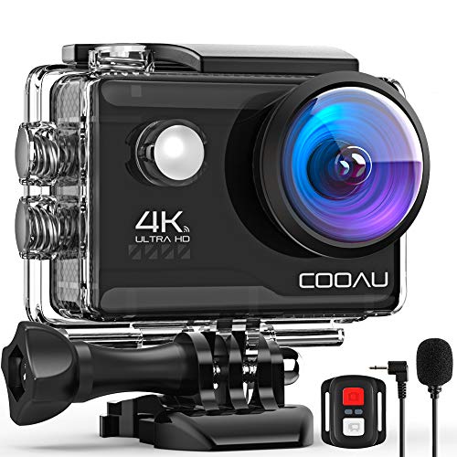 COOAU 4K 20MP WiFi Action Camera External Microphone Remote Control Underwater 40M Waterproof Sport Camera Time Lapse with 2X1200mAh Batteries and 20 Accessories