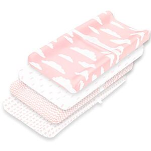 changing pad cover – premium baby changing pad covers 4 pack – girl changing pad cover – pure jersey machine washable pink and white changing table cover – diaper changing pad cover sheets