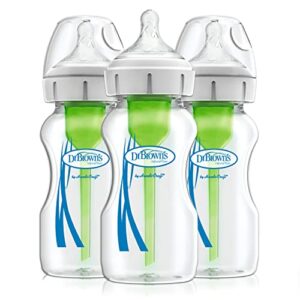dr. brown’s natural flow® anti-colic options+™ wide-neck glass baby bottles 9 oz/270 ml, with level 1 slow flow nipple, 3 pack, 0m+