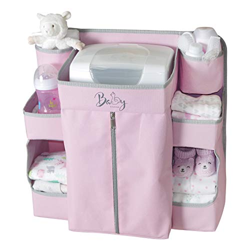 Llama Bella Premium Nursery Organizer and Baby Diaper Caddy | Hanging Diaper Organizer for Baby Essentials | Diaper Organizer for Crib, Changing Table or Playard | Baby Crib Storage Organizer (Pink)