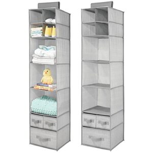 mDesign Soft Fabric Over Closet Rod Hanging Storage Organizer with 7 Shelves and 3 Removable Drawers for Child/Kids Room or Nursery - Herringbone Print, 2 Pack - Gray