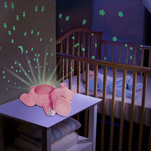 Summer Slumber Buddies Soother (Pink Hippo) – Projector Night Light for Kids with Calming Songs and Sounds