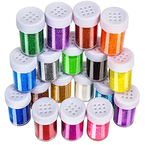 LEOBRO 18 Pack Glitter, Resin Glitter Shake Jar, Fine Glitter, Multi Assorted Set Extra Fine Glitter for Resin Nail Art Crafts Tumbler Scrapbook Jewelry Making, 15g/ Bottle, Total 270g