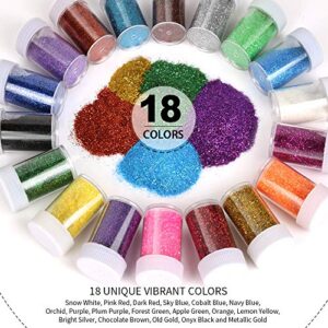 LEOBRO 18 Pack Glitter, Resin Glitter Shake Jar, Fine Glitter, Multi Assorted Set Extra Fine Glitter for Resin Nail Art Crafts Tumbler Scrapbook Jewelry Making, 15g/ Bottle, Total 270g