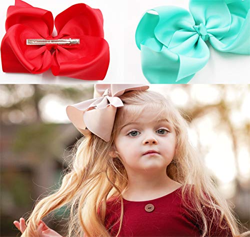 DeD 20 Pcs 8" Hair Bows Clips Boutique Grosgrain Ribbon Big Large Bows Alligator Hair Accessories For Baby Girls Teens Kids