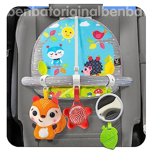 Car Seat Toys For Babies - Double Sided Rear Facing Carseat Toy With Baby Mirror For Infants Girls And Boys 0+ Month by BENBAT - Blue