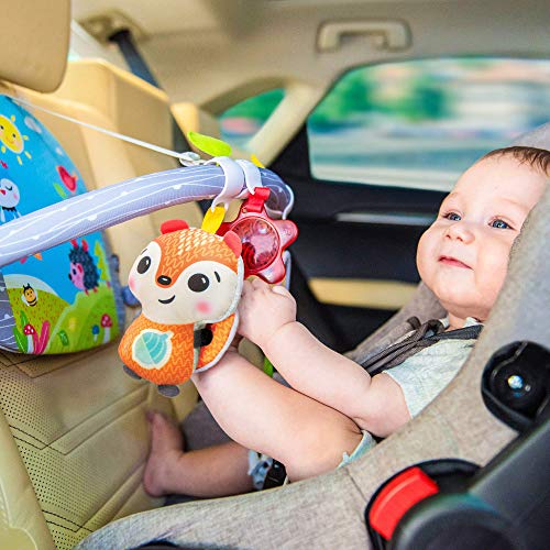 Car Seat Toys For Babies - Double Sided Rear Facing Carseat Toy With Baby Mirror For Infants Girls And Boys 0+ Month by BENBAT - Blue