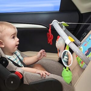 Car Seat Toys For Babies - Double Sided Rear Facing Carseat Toy With Baby Mirror For Infants Girls And Boys 0+ Month by BENBAT - Blue