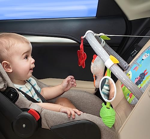 Car Seat Toys For Babies - Double Sided Rear Facing Carseat Toy With Baby Mirror For Infants Girls And Boys 0+ Month by BENBAT - Blue