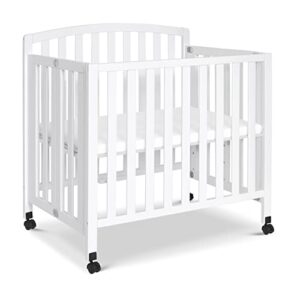 davinci dylan folding portable 3-in-1 convertible mini crib and twin bed in white, greenguard gold certified