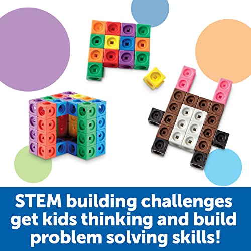 Learning Resources STEM Explorers MathLink Builders - 100 Pieces, Ages 5+, Kindergarten STEM Activities, Math Activity Set and Games for Kids, Linking Cubes, Connecting Cubes,Back to School Supplies