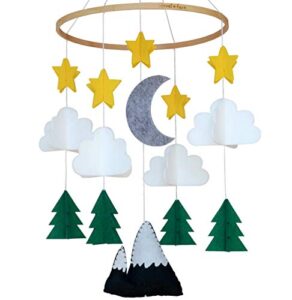 sorrel + fern baby crib mobile (starry woodland night, long evergreen) - nursery decoration ceiling mobile and baby shower for boys & girls