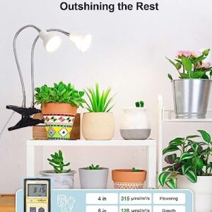 DOMMIA Grow Lights for Indoor Plants,Full Spectrum Grow Light with Warmwhite Red LED,Dual Head Clip on Plant Light for Indoor Plants,ON/Off Switch,Adjustable Gooseneck Plant Light for House Plants