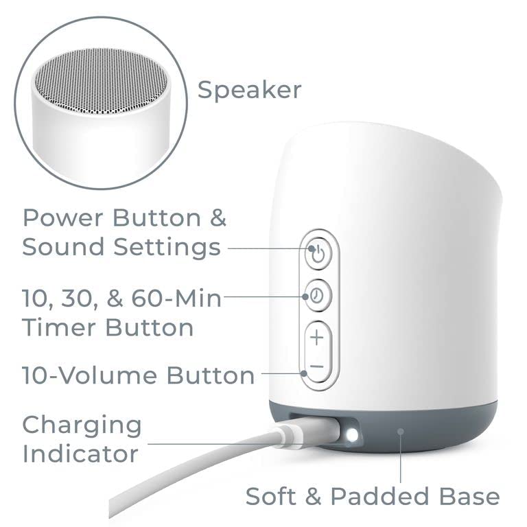 Pure Enrichment® Wave™ Mini Travel Sound Machine - 6 Soothing Sounds Including White Noise, Seamless Loop Audio, Rechargeable Battery, 48 Hour Run Time, Optional Timer, and Storage Bag