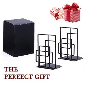 SRIWATANA Book Ends Heavy Duty, Decorative Black Bookends for Shelves, Window Lattice Design