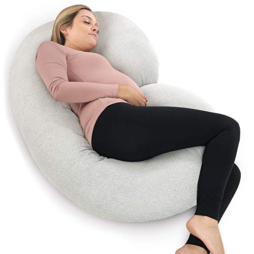 Pharmedoc Pregnancy Pillows, C-Shape Full Body Pillow – Jersey Cover Light Grey – Pregnancy Pillows for Sleeping – Body Pillows for Adults, Maternity Pillow and Pregnancy Must Haves