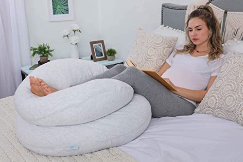 Pharmedoc Pregnancy Pillows, C-Shape Full Body Pillow – Jersey Cover Light Grey – Pregnancy Pillows for Sleeping – Body Pillows for Adults, Maternity Pillow and Pregnancy Must Haves