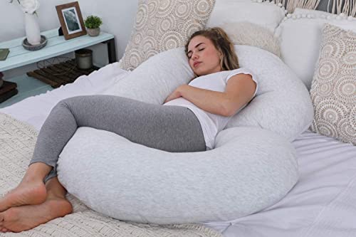 Pharmedoc Pregnancy Pillows, C-Shape Full Body Pillow – Jersey Cover Light Grey – Pregnancy Pillows for Sleeping – Body Pillows for Adults, Maternity Pillow and Pregnancy Must Haves