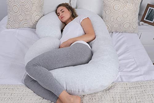 Pharmedoc Pregnancy Pillows, C-Shape Full Body Pillow – Jersey Cover Light Grey – Pregnancy Pillows for Sleeping – Body Pillows for Adults, Maternity Pillow and Pregnancy Must Haves