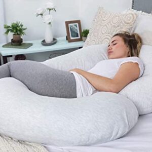 Pharmedoc Pregnancy Pillows, C-Shape Full Body Pillow – Jersey Cover Light Grey – Pregnancy Pillows for Sleeping – Body Pillows for Adults, Maternity Pillow and Pregnancy Must Haves