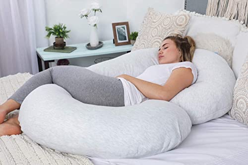 Pharmedoc Pregnancy Pillows, C-Shape Full Body Pillow – Jersey Cover Light Grey – Pregnancy Pillows for Sleeping – Body Pillows for Adults, Maternity Pillow and Pregnancy Must Haves