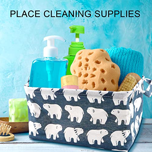 5 Pcs Foldable Storage Bin Basket,Foldable Container Organizer Fabric Storage Receive Baskets with Handle Cotton Linen Blend Storage Bins for Makeup, Book, Baby Toy,9.85x7.9x5.5 inch