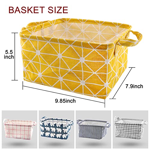 5 Pcs Foldable Storage Bin Basket,Foldable Container Organizer Fabric Storage Receive Baskets with Handle Cotton Linen Blend Storage Bins for Makeup, Book, Baby Toy,9.85x7.9x5.5 inch