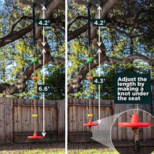 LAEGENDARY Tree Swing for Kids - Single Disk Outdoor Climbing Rope w/Platforms, Carabiner & 4 Ft Tree Strap - Playground Accessories - Multicolored