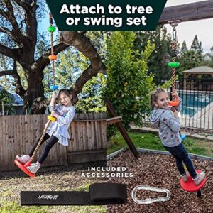 LAEGENDARY Tree Swing for Kids - Single Disk Outdoor Climbing Rope w/Platforms, Carabiner & 4 Ft Tree Strap - Playground Accessories - Multicolored