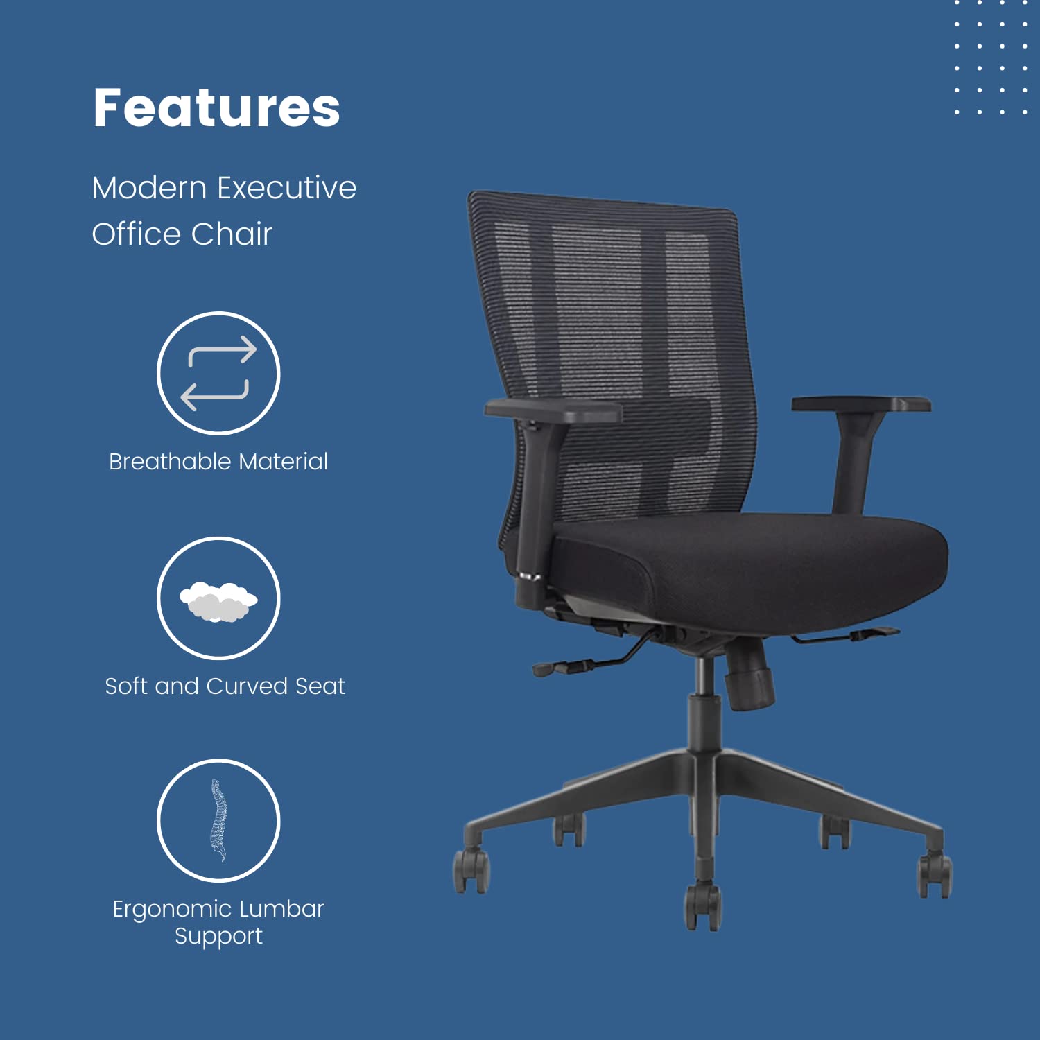 GM Seating Bitchair Ergonomic Mesh Office Chair - Adjustable Lumbar Support Computer Desk Chair with Height Adjustable Arms - Seat Depth Adjustable Executive Home Office Chair - (Black)