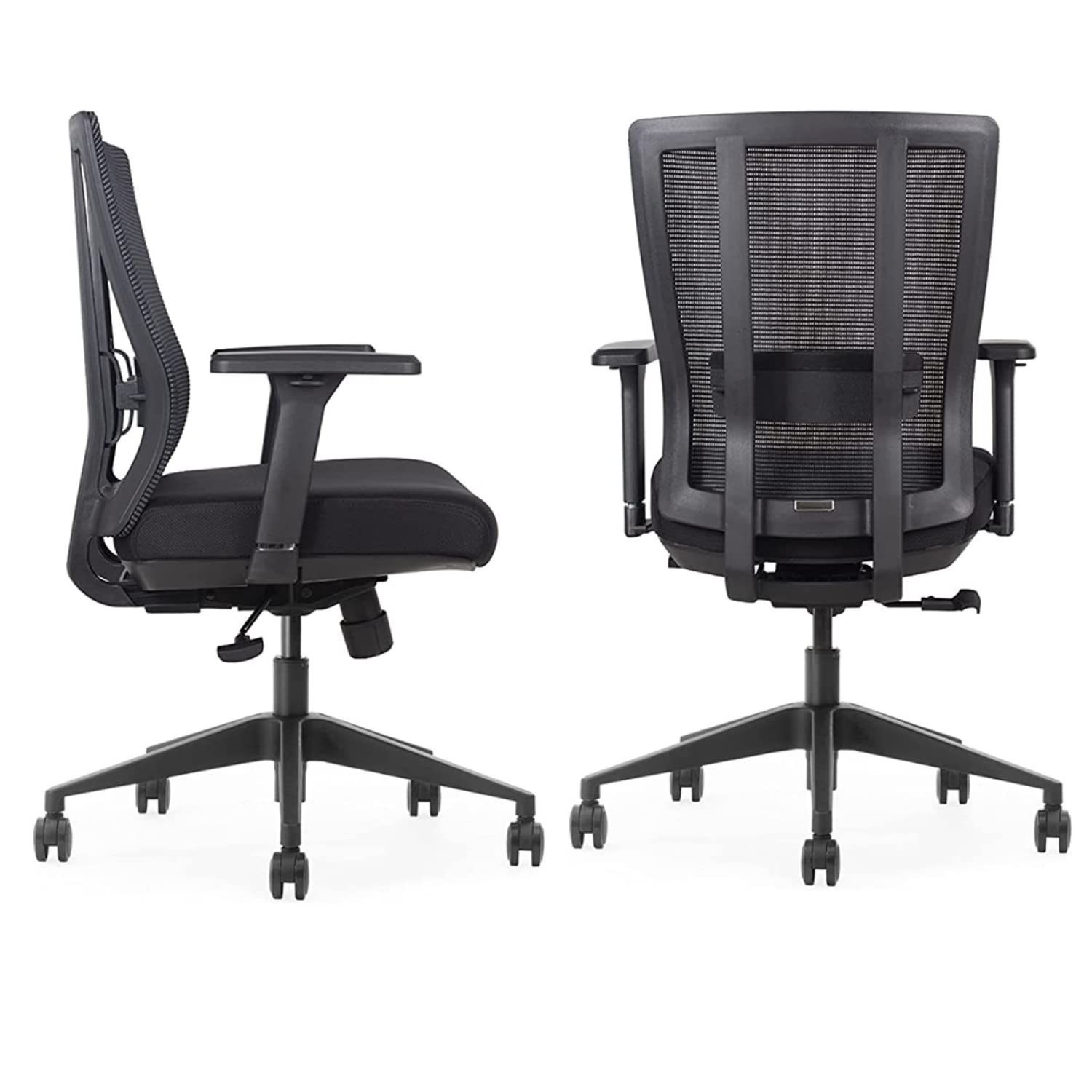 GM Seating Bitchair Ergonomic Mesh Office Chair - Adjustable Lumbar Support Computer Desk Chair with Height Adjustable Arms - Seat Depth Adjustable Executive Home Office Chair - (Black)