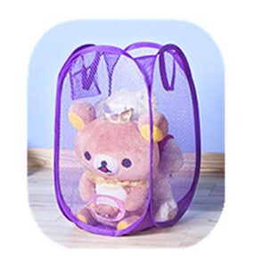 portable small mesh laundry hamper foldable nursery storage basket for baby clothes kids toy pop up camper hampers purple
