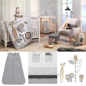 Lambs & Ivy Jungle Safari Gray/Tan/White Nursery 6-Piece Baby Crib Bedding Set