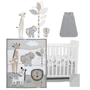 Lambs & Ivy Jungle Safari Gray/Tan/White Nursery 6-Piece Baby Crib Bedding Set