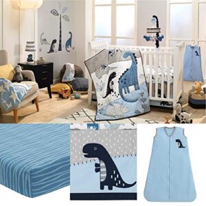 Lambs & Ivy Baby Dino Blue/White Dinosaur Nursery 6-Piece Crib Bedding Set