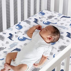 Lambs & Ivy Baby Dino Blue/White Dinosaur Nursery 6-Piece Crib Bedding Set