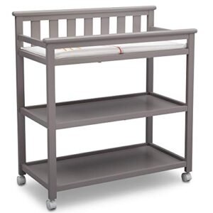 Delta Children Flat Top Changing Table with Casters, Grey and Waterproof Baby and Infant Diaper Changing Pad, Beautyrest Platinum, White