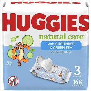 huggies natural care refreshing baby wipes, hypoallergenic, scented, 3 flip-top packs (168 wipes total)