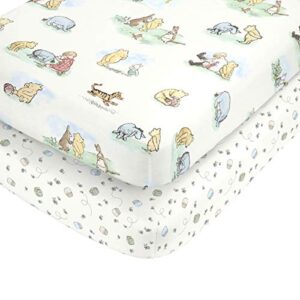 Disney Winnie The Pooh Classic Pooh Ivory, Blue, Sage, Tan Storybook 6 Piece Nursery Crib Bedding Set - Comforter, 2 Fitted Crib Sheets, Dust Ruffle, Baby Blanket, Changing Pad Cover